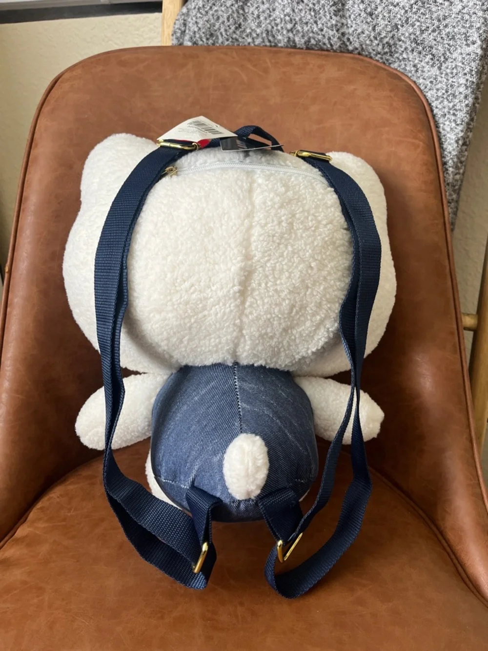 Hello Kitty White and Navy Sherpa Backback with zipper storage collector